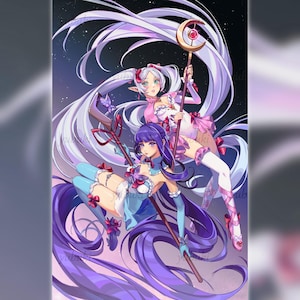 Frieren: Beyond Journey&#39;s End Art Print - Fern and Frieren as Magical Girls - 11x17 Wall Decor