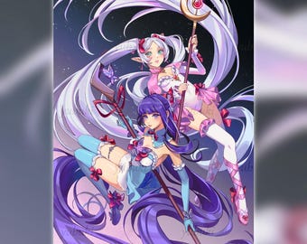 Lámina artística de Frieren y Fern, chicas mágicas: Póster de magos de anime (28 x 43 cm)
