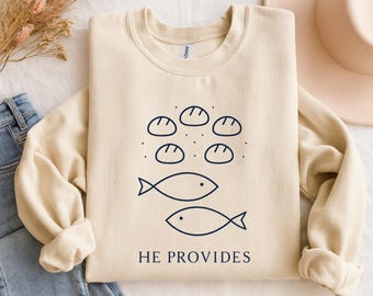Loaves and Fishes Christian Sweatshirt, He Provides Faith Sweater, Minimalist Christian Shirt, Catholic Jesus Religious Gift