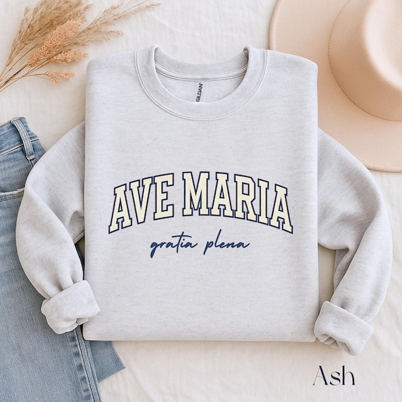 Catholic Latin Hail Mary Sweater, Ave Maria Sweatshirt, Marian Rosary shirt, Christian Faith Crewneck, Religious Gift