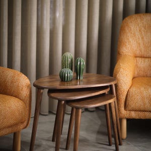 Handmade Solid Wood Nesting cofe table (Set of 3): Mid-Century Modern Walnut Finish