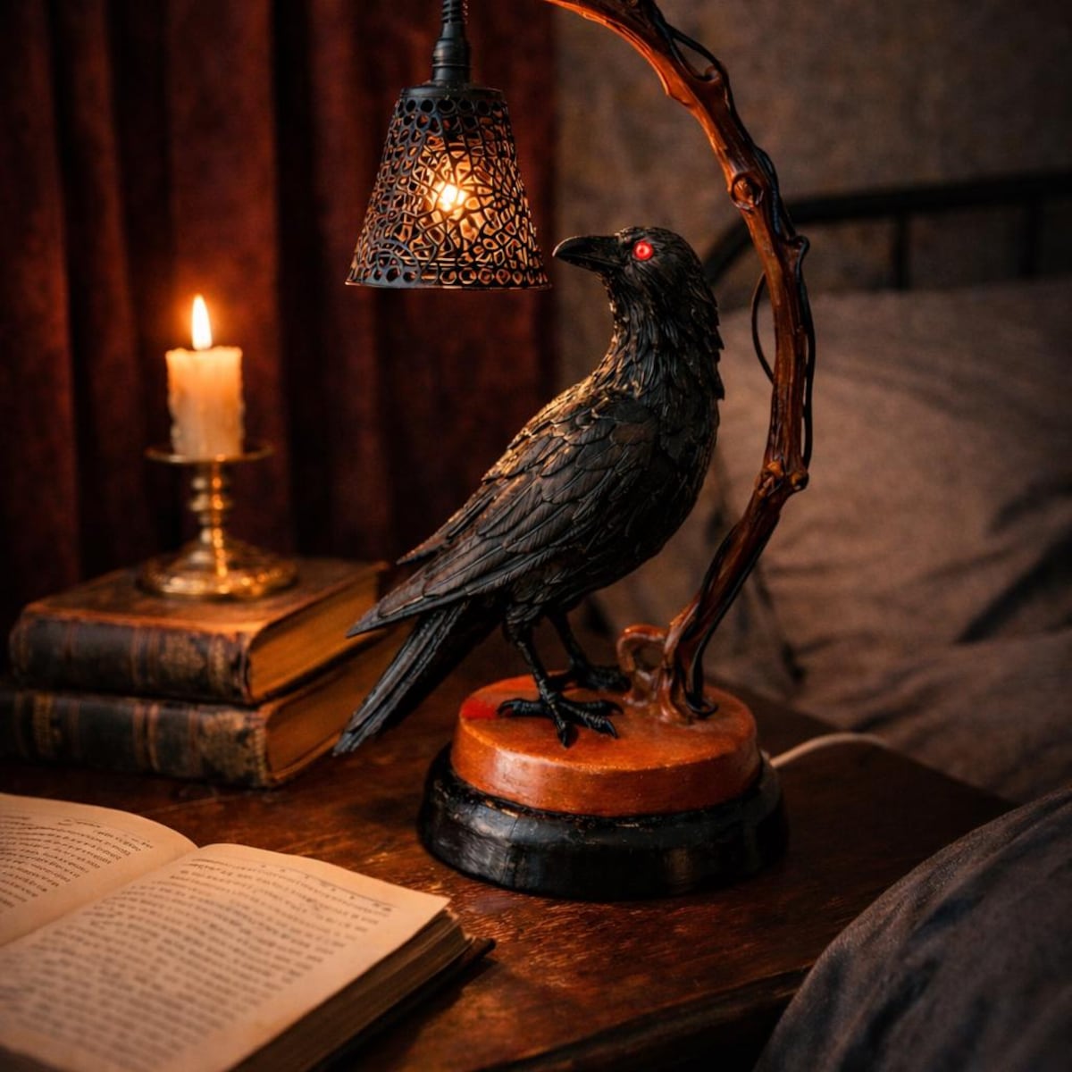 Raven Lamp – Gothic Spider Shade Desk Light