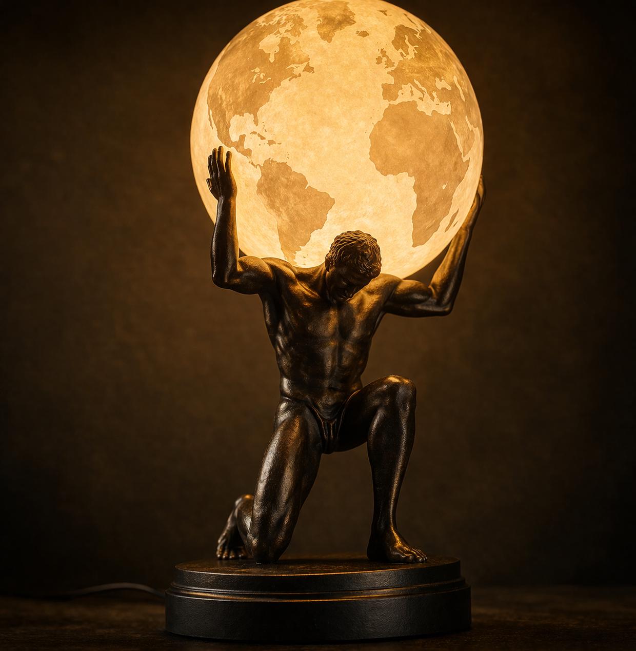 Atlas Holding the World-lunar Lamp – Unique 3D Printed Globe Light
