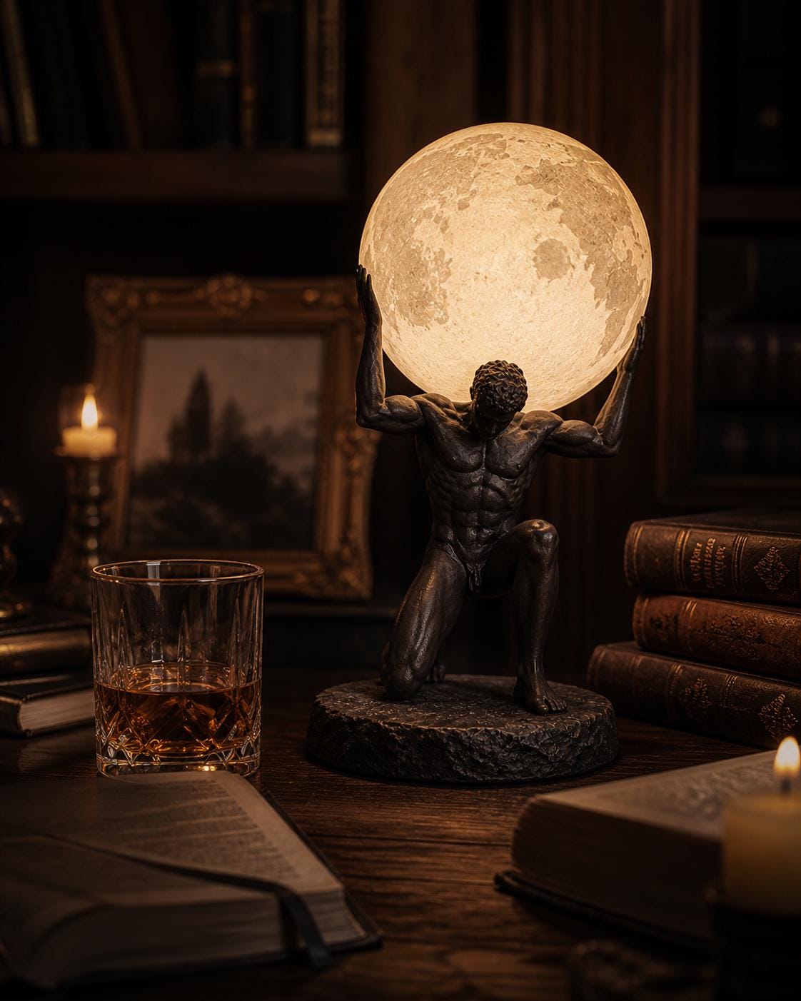 Atlas Holding the World-lunar Lamp – Unique 3D Printed Globe Light