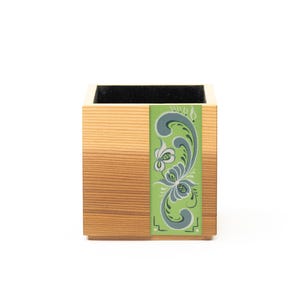Small Deco Cedar Succulent Planter | Modern form w/ traditional Norwegian rosemaling | Hand-crafted and hand-painted in NE Minneapolis, MN