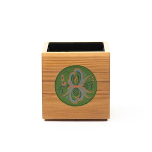 Small Deco Cedar Succulent Planter | Modern form w/ traditional Norwegian rosemaling | Hand-crafted and hand-painted in NE Minneapolis, MN