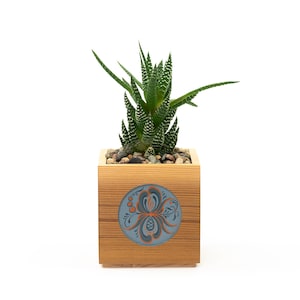 Small Deco Cedar Succulent Planter | Modern form w/ traditional Norwegian rosemaling | Hand-crafted and hand-painted in NE Minneapolis, MN