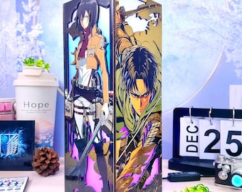 AOT Titan Battle- Wooden Box Lamp, Best Warrior Leader Led, RGB LED, Anime room Decor, Unique Gift for Friends, Birthday Gift, Handmade Gift