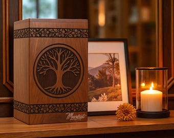 Rosewood Tree of Life Cremation Urn Box – Wooden Memorial Keepsake for Human Ashes