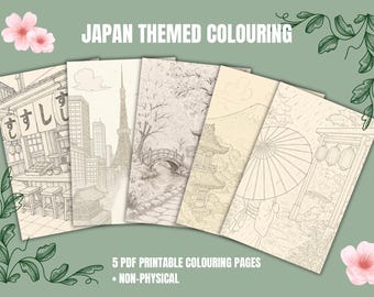 Japan Themed Coloring Pages • AI Illustration Art (Digital Download)
