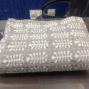 Beautiful Grey Kantha Quilt Hand Block Print grey Kantha bedding Throw  Hand stitching Kantha Bedspread Indian Full Queen Cotton Quilts Art