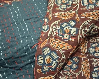 Indischer Ralli Kantha Quilt | Traditionelle handgenähte Decke | Handgefertigte werfen Queen Bedding Tagesdecke aus Baumwolle