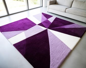 Purple Geometric Rug – Starburst Modern Area Carpet, Violet & Lilac Abstract Rug, Contemporary Living Room Decor, Custom Size Tufted Rug