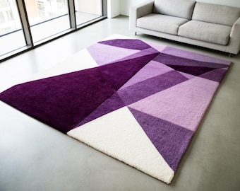 Purple Geometric Rug – Modern Abstract Area Rug, Violet & Lilac Carpet, Contemporary Living Room Decor, Custom Size Tufted Rug