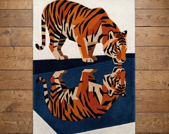 Tappeto con tigre, tappeto artistico con animali, tappeto moderno con tigre, tappeto con motivi naturalistici, tappeto estetico per soggiorno, tappeto decorativo unico per camera da letto