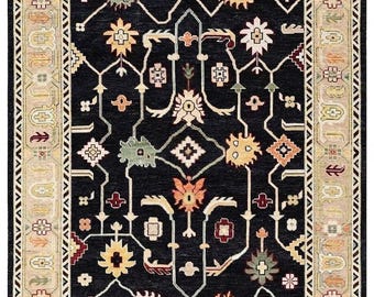Tappeto Kilim tribale floreale fatto a mano, tappeto in lana nero stile boho, tappeto vintage geometrico a tessitura piatta per soggiorno