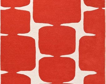 Tappeto astratto rosso 7X10 8X10 9X12 Tappeto moderno con motivo geometrico, tappeto moderno di metà secolo, tappeto contemporaneo audace per soggiorno