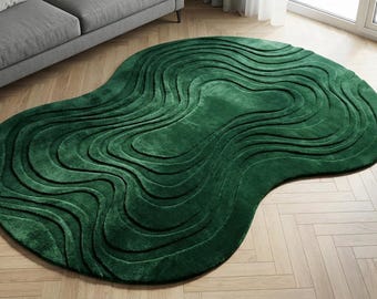 Tappeto ondulato verde di lusso 5X7 5X8 Tappeto moderno astratto personalizzato / Tappeto testurizzato di alta qualità fatto a mano / Decorazione per soggiorno