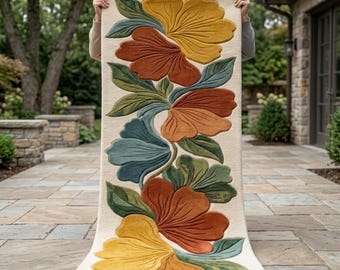 Tappeto passatoia floreale botanico, in lana trapuntata a mano, con fiori 3D per corridoio e cucina, 3x8