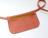 Hip pouch - dusty pink leather & mustard zipper