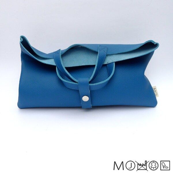 Leather folded Clutch / Handbag - blue
