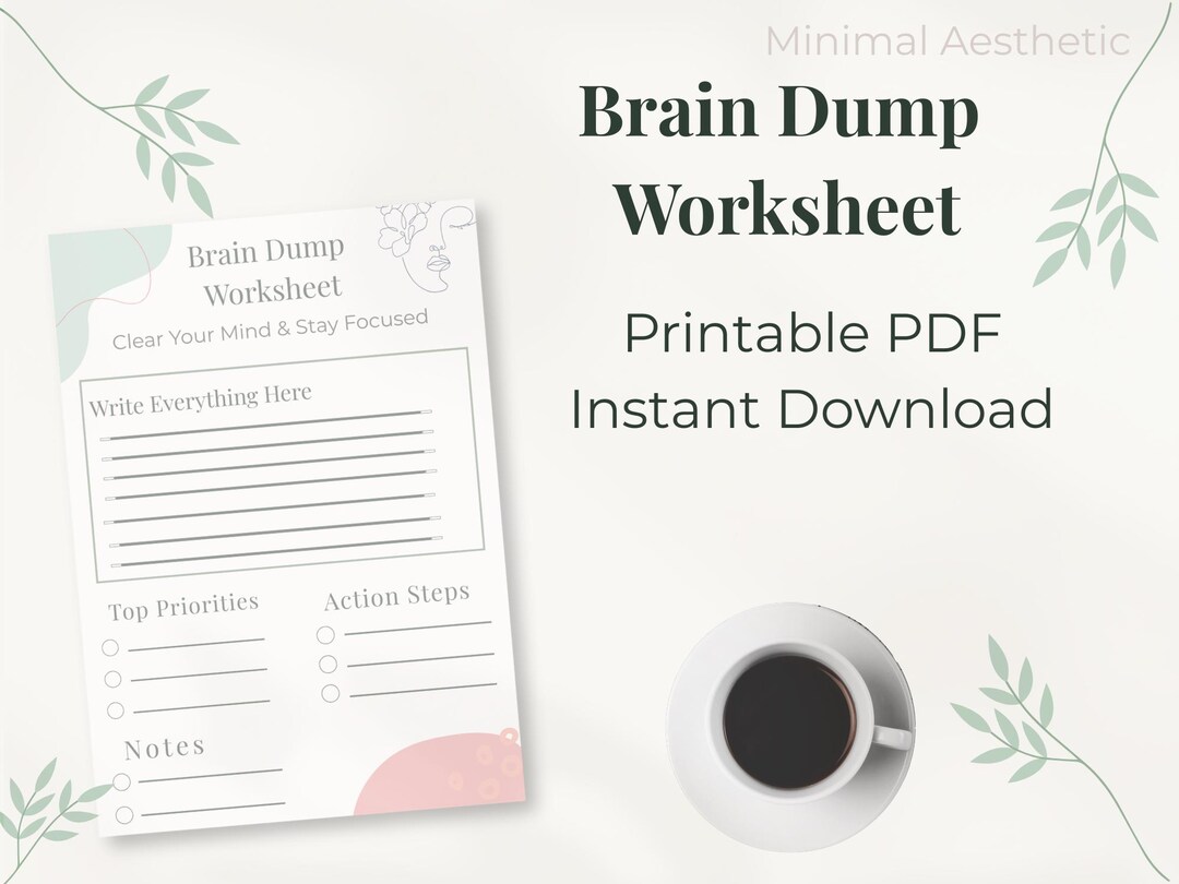 Brain Dump Worksheet Printable Minimalist Planner ADHD Focus Planner ...