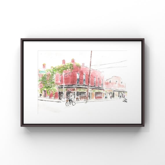 Hudson Hall, Downtown Jersey City, Hand-painted Watercolor Art