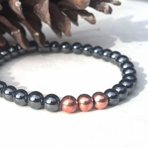 2 Corinthians Trinity Solid Copper & Black Hematite 8mm Magnetic Therapy Bracelet SUPER STRONG CLASP Wellness Health image 1