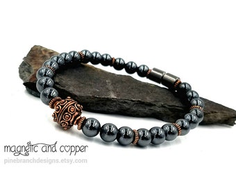 Copper Bracelet || Super Power Magnetic with Pure Copper Accents || Black Hematite || Triple POWER || Wellness || Health || FREE gift card