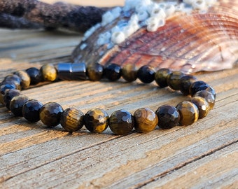 GOLDEN Tigers Eye Faceted Stone Bracelet/Anklet | Therapy Alternative Pain Relief | Wellness Health |Super Strong Magnetic Clasp | Gemstone