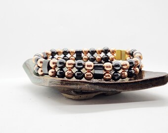 Unisex Bracelet or Anklet || Double Strand || Mens Womens Bracelet || HIGH POWER Magnetic Therapy || Hematite and Genuine Copper ||
