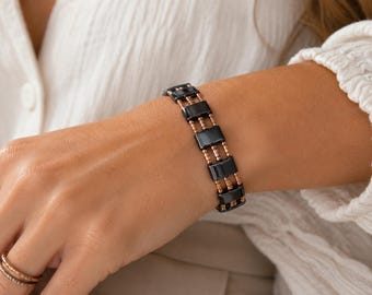 Hematite & Antiqued Bali-style Copper Tubes || Magnetic Therapy  || Triple Strand || Wellness Holistic || Gift Ready