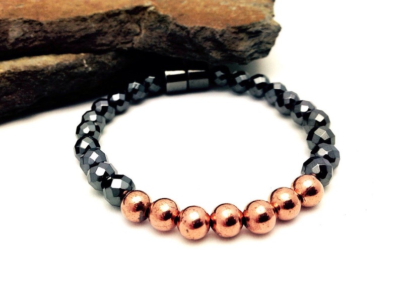 Copper & Faceted Black Hematite Magnetic Therapy Bracelet or Anklet Super High Power Wellness Health Magnetic Clasp Classic image 4