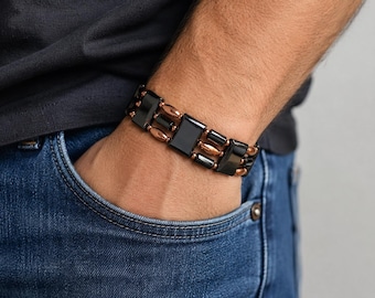 Anklet or Bracelet || HIGH POWER Hematite & Shiny or Antiqued Copper || Magnetic  || Triple Strand || Wellness Holistic || Gift Ready