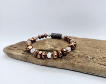 Copper Nugget & Morganite Bracelet | Magnetic Clasp | Warm Tone Everyday Jewelry | Custom Size