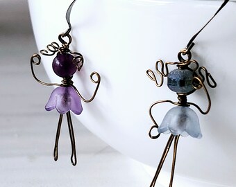 Pixie Whisper People - Handmade Bead Earrings || bronze art wire || whimsy meets artistry || beads gemstones || Magic Miracles Love || NIKI