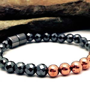 Copper & Faceted Black Hematite Magnetic Therapy Bracelet or Anklet Super High Power Wellness Health Magnetic Clasp Classic image 1