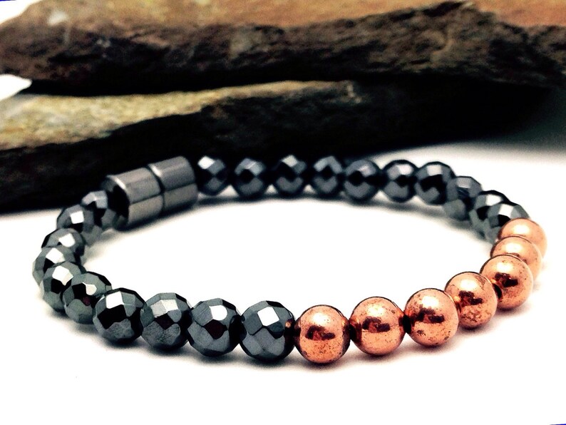 Copper & Faceted Black Hematite Magnetic Therapy Bracelet or Anklet Super High Power Wellness Health Magnetic Clasp Classic image 1