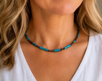 Turquoise Cylinder Tube Necklace | Minimalist Southwestern Jewelry | 13,000 Gauss Magnetic Clasp