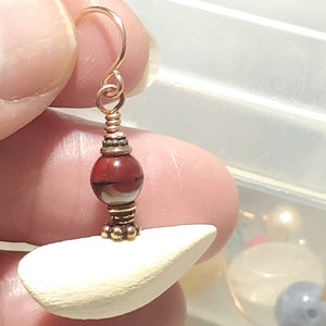 Ethnic BOHO Stick Earrings Earthy Design Copper Dangle Bleached Wood Petal Stick Beads Minimalist Red Stone Lightweight image 2