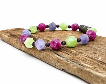 Pastel Gemstone Bracelet with Antique Copper Accents | 13,000 Gauss Magnetic Clasp | Handmade Crystal Bracelet