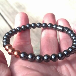 2 Corinthians Trinity Solid Copper & Black Hematite 6mm Magnetic Therapy Bracelet SUPER STRONG CLASP Wellness Health image 2