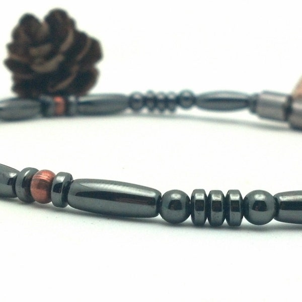 Magnetic Bracelet or Anklet || Therapy Black HEMATITE & Copper || Custom Sized || Holistic Pain Relief || FREE Gift Tag Bag Token