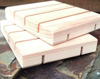 SIXTY Vertical Slotted Cedar Natural Wood Spa Soap Dish bulk order of 60