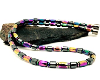 Multicolor NECKLACE Magnetic Therapy Migraine Whiplash Pain Relief Hematite jewelry Wellness Health FREE Gift Tag Bag Token