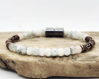 Copper Nugget & Morganite Bracelet | Magnetic Clasp | Warm Tone Everyday Jewelry | Custom Size