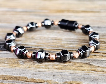 Lantern Magnetic Hematite Bracelet – Copper Corrugated Rounds, High-Power Clasp