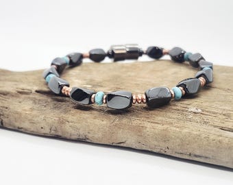 Copper, Turquoise, and Magnetic Bracelet – High Power Magnetic Twist Beads, Pure Copper Discs, Rustic Artisan Handmade