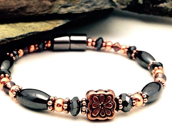 Bracelet Anklet || Magnetic Therapy || Pure Copper & Black Hematite || Practical || Super High Power || Wellness Health FREE gift card