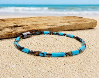 Turquoise Cylinder Tube Anklet/Bracelet | Minimalist Southwestern Jewelry | 13,000 Gauss Magnetic Clasp